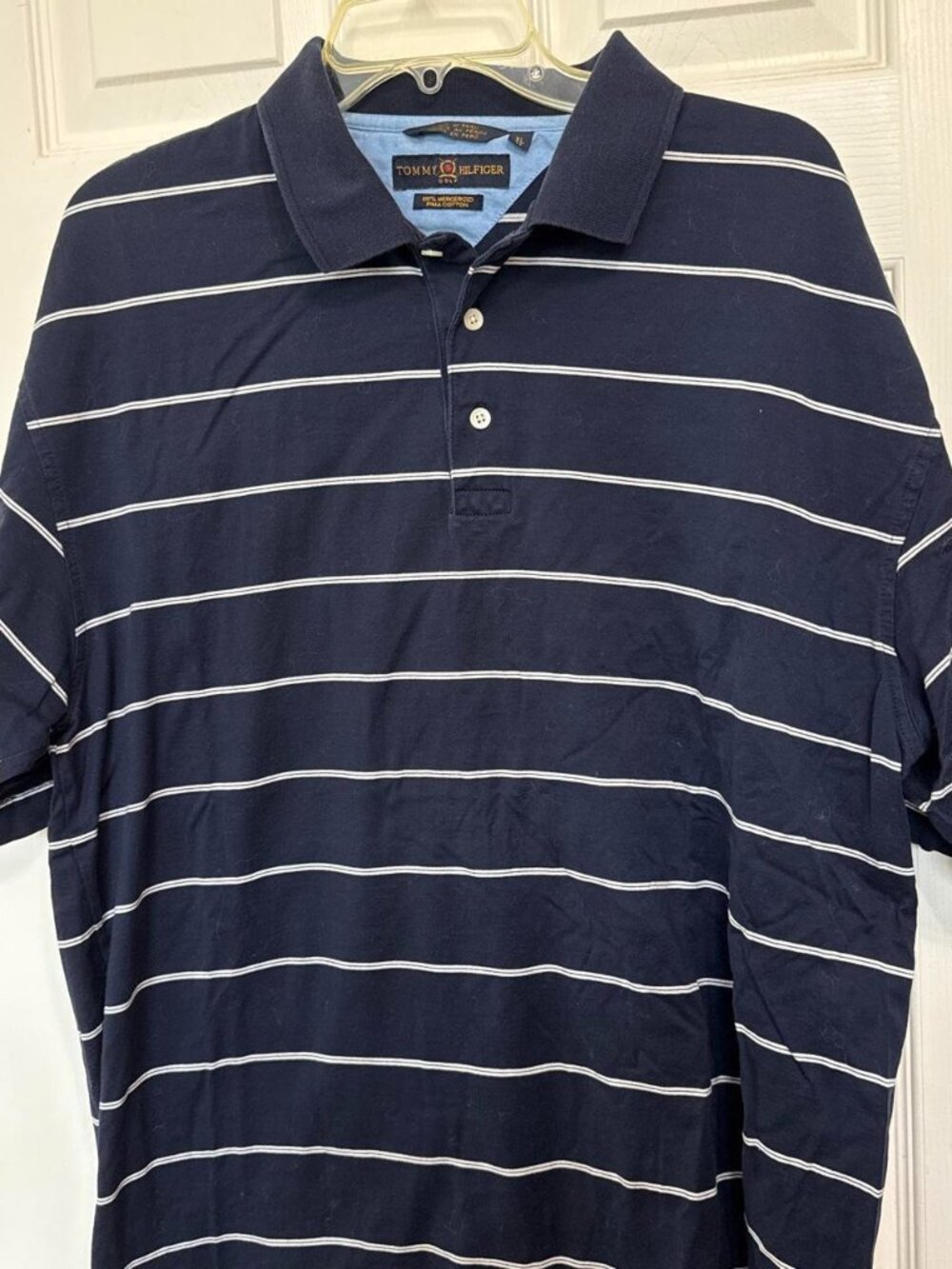 Tommy Hilfiger Men’s XL Navy blue and white striped heavyweight polo shirt